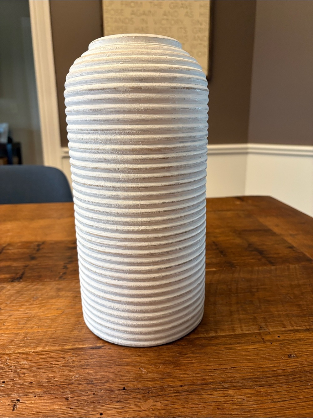 Flower Vase White Rustic Ribbed Textured Farmhouse